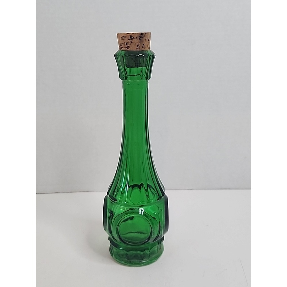 Vintage Wheaton Glass Bullseye Green 9" Bud Vase MCM Mid Century Has Cork In Top